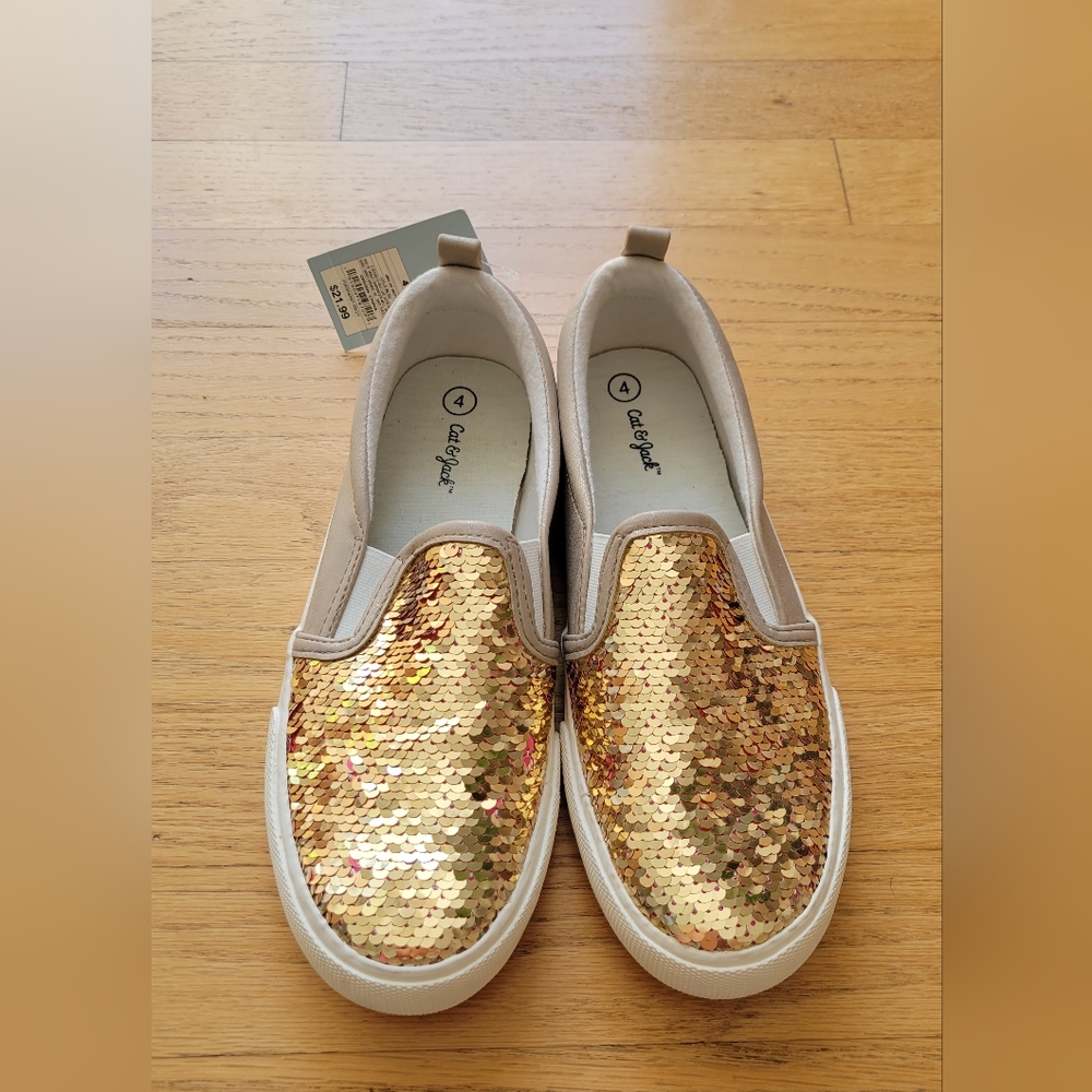 Cat & Jack Shimmering Gold Kids Slip-On Sneakers